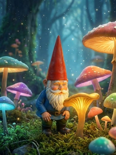A bite of wonder, a giant blunder! This gnome's mushroom munch turns him into a big surprise for the whole garden! #ai #gnome #magical