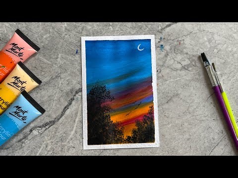 Calm Moonlight Painting Tutorial | Easy Acrylic Painting For Beginners 