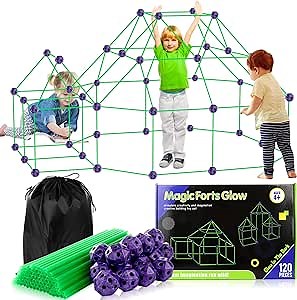Fort Building kit for Kids - 120 Pieces Construction Fort Builders Building STEM Toys for Boys and Girls to DIY Building Castles Tunnels Play Tent Rocket Tower Indoor & Outdoor