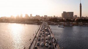 CAIRO, EGYPT - 12 Jan 2023: Aerial view of Cairo city skyline showing cairo tower. Panoramic view.
