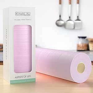 KitchLife Reusable Paper Towels, 1 Roll - Washable and Recycled Kitchen Paper Rolls, Sustainable, Pink