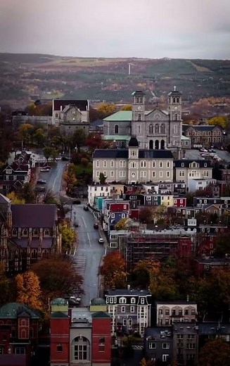 The Basilica Cathedral of St. John’s Newfoundland Canada. Downtown Ariel view