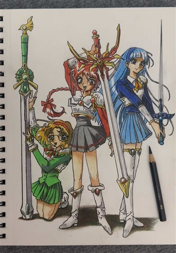 Magic Knight Rayearth Characters: Hikaru, Umi, and Fuu