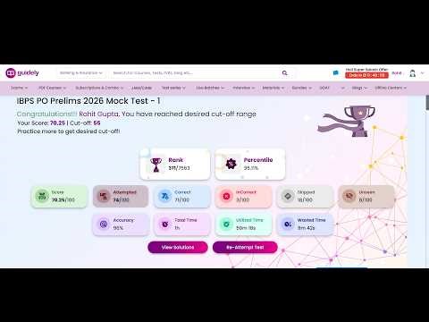 95.11% percentile in IBPS PO PRELIMS MOCK🔥|| GUIDELY TEST SERIES ||