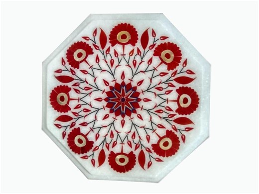 White Marble Inlay Coffee Table for Entrayway Home Decor Centerpiece - Etsy