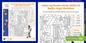 Colour by Number Bonds Within 20 Bonfire Night Activity Sheet