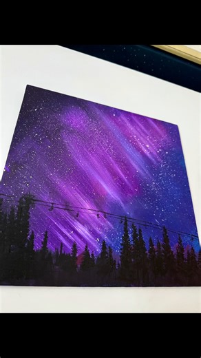 Purple Aurora Borealis Painting 🌌 Glowing Northern Lights Over Forest | Dreamy Art Short #art
