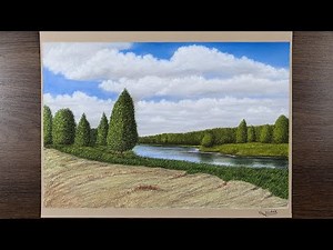How to Draw a Landscape of clouds and trees in pastel colors