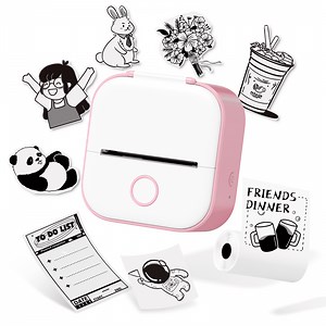 T02 Portable Label Maker, Mini Sticker Printer, Bluetooth Inkless Sticker Maker Machine, Mobile Printer for Study Notes, Kids Gift, Photos, Journals, To-dos (Pink)