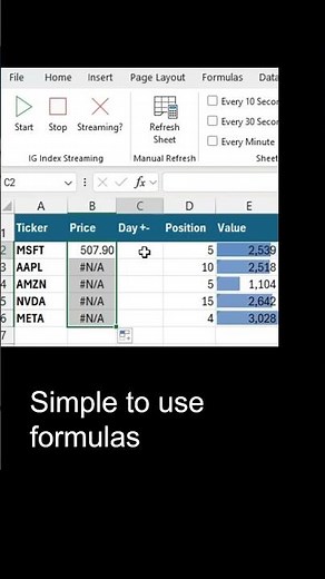Live stock prices in your Excel portfolio spreadsheet using simple Excel formulas