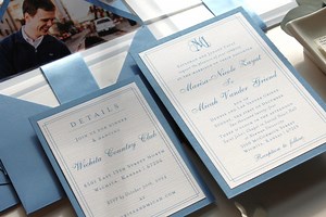 Light Blue Wedding Invitation Set, Linen Paper, Vellum Wrap - Etsy
