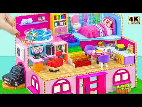 AMAZING Build a 3 Floor Pink House with a Bedroom, Rooftop Swimming Pool & Garage ❤️ DIY Mini House