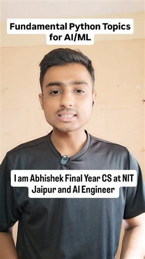 Abhishek Ranjan on Instagram: "Data types (int, float, string, boolean) · Data structures (lists, tuples, dictionaries, sets) · Control flow (if-else, loops, comprehensions) · Functions and lambda expressions · File I/O operations · Error handling (try-except) #pythonprogramming #artificialintelligence #machinelearning"