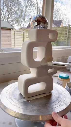 Stacked lamp using slab building techniques. I use white stoneware clay, with medium grog🤍 | Ceramicsbyrach