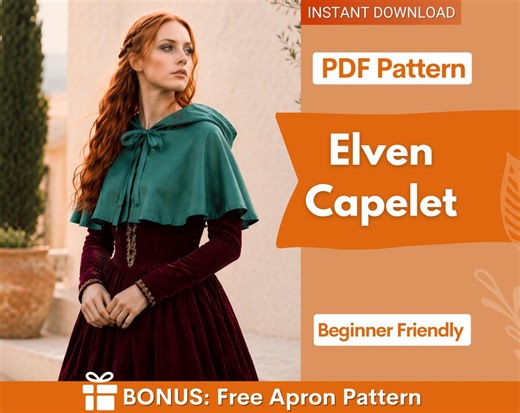 Elven Capelet Sewing Pattern, Cape with Hoodie Sewing Pattern, Cape Pattern, Medieval Dress Pattern, Cosplay Cloak Sewing Pattern
