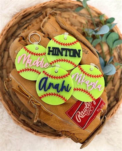 Softball Bag Name Tag, Personalized Softball Keychain, Custom Softball Name Keychain, Bat Bag Name Tag, Softball Team Gift, Baseball Fan - Etsy