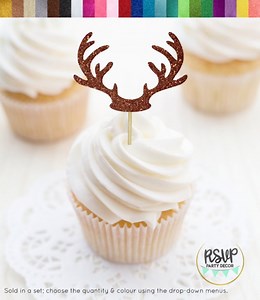 Antler Cupcake Toppers, Deer Cupcake Toppers, Reindeer Food Picks, Rudolph Cupcake Toppers, Rustic Party Decor, the Hunt is Over, Oh Deer - Etsy