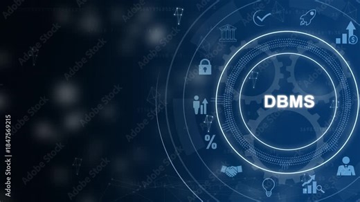 Database Management System concept with icons and with gears on dark background DBMS