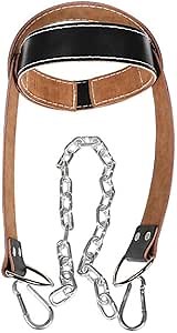 BEAST RAGE Neck Harness for Men, Long Steel Chain 30 inches Weightlifting Head Trainer Adjustable Strap Workout Muscle Strengthener Gym Training Ladies Chin Weight Training Padded Support