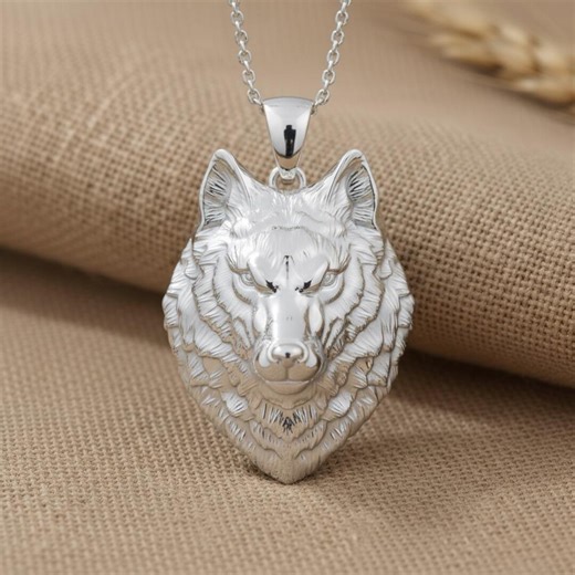 Wolf Head Pendant 925 Sterling Silver Polished Finish Wild Animal Necklace Viking Jewelry Gift for Him - Etsy