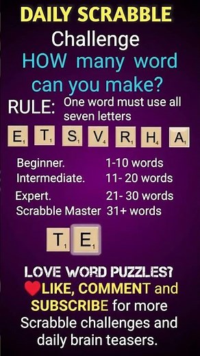Daily scrabble challenge | How many words can you make? Brain teaser#1