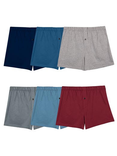 Fruit of the Loom Men's Knit Boxers - Relaxed Fit, Soft Cotton, Moisture-Wicking, 6-Pack, S-5XB