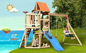 BTM Wooden Climbing Frame Pirate Ship with Swing Set