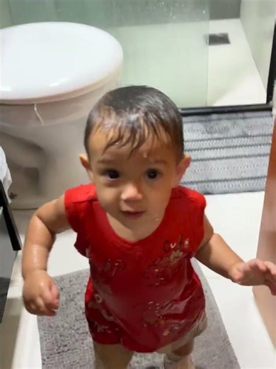 Toddler Sneaks into Shower While Fully Clothed and Gets Soaked