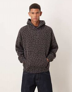 Abercrombie & Fitch essential front pocket hoodie in grey leopard print | ASOS