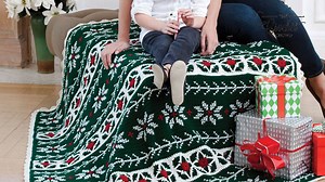 Free Red Heart Crochet Poinsettia Cross Stitch Throw Pattern   Tutorial