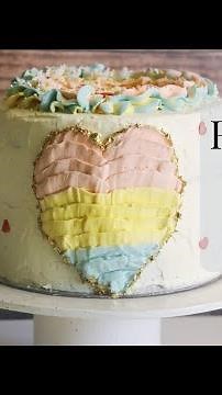 Beautiful Pastel Rainbow Heart Cake Decorating With Buttercream Ruffles And Edible Gold Leaf