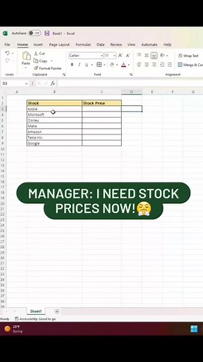 How to get real-time stock prices in Excel! #excel #exceltips #exceltraining #sheets #accounting #finance #googlesheets #student #tutorial #excelhacks #exceltipsandtricks #exceltricks #spreadsheets