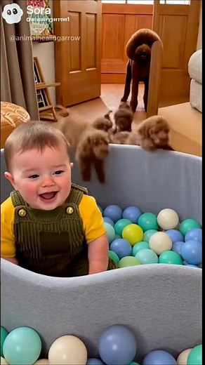 Baby in the Ball Pit… Poodle Pups Dive In! 😂 #babyanddog