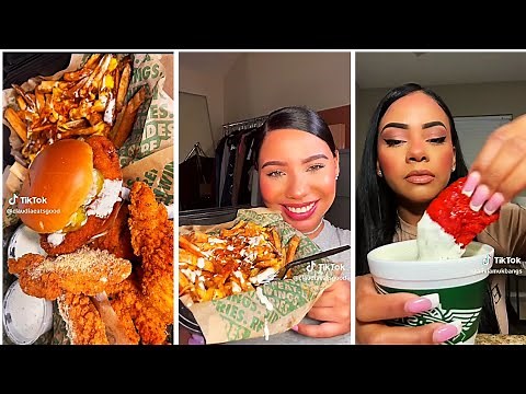 WINGSTOP'S TIKTOK MUKBANG COMPILATION || FRIED CHICKEN, BURGER, CORN, FRIES || ASMR EATING 💚💚💚