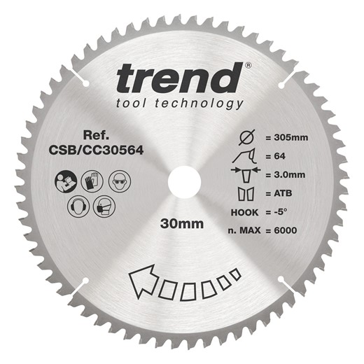 Trend 305mm x 30mm x 64T Wood Mitre Saw Blade