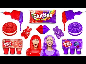RED VS PURPLE FOOD CHALLENGE | Color Battle for 24 HRS! Eating One Color Food by RATATA CHALLENGE