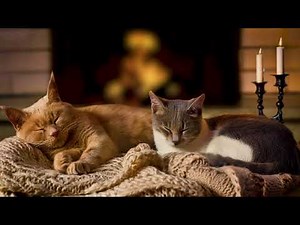 Crackling Fire and Cat Purring Sounds🔥Soothing Cat Sleep Video 4K. Sleeping Cats by Fireplace Noises