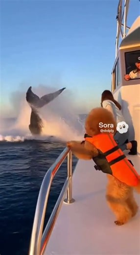 船上鯨跳躍興奮トイプードル