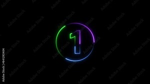 one number display neon style colorful number animation. Black background colorful circle 4k video.