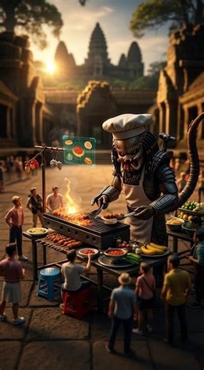 Alien Chef Cooks BBQ at Ancient Temple!