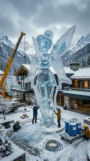 Giant Tinkerbell Ice Sculpture Build! ❄️✨ #Shorts #Tinkerbell #IceSculpting #winter #snow #aiart