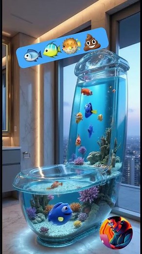 🚽🐠 Luxury Bathroom Features Glass Toilet Aquarium with Nemo & Friends 😱✨ #AquaToilet #NemoDesign