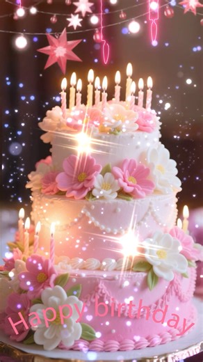 Happy birthday congratulatory Cake 3Design Neon Light Flowers Text Motion #birthday #생일 #happy