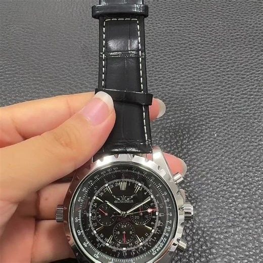 Jaragar Automatic Mens Sport Watches Pilot  Mechanical Self-Wind Black Leather Fashion Wristwatch Male Relogio Masculin