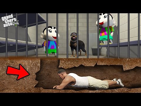 Franklin Dig A Secret Tunnel To Save Shinchan And Pinchan From Jail In GTA 5!