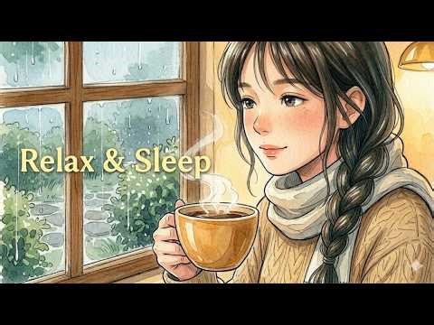 Rainy Library to Cozy Café ☕🌧️ | Relaxing Rain Sounds & Soft Piano for Sleep & Calm|Ghibli style