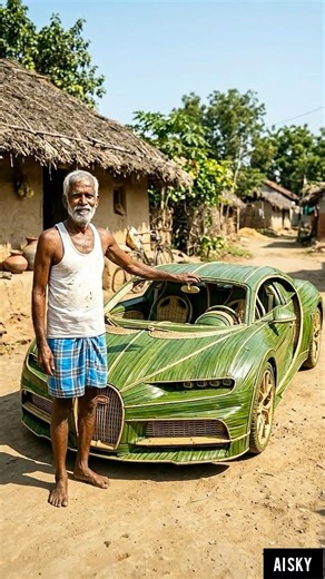 He Made a Bugatti from Bamboo & Palm Leaves 😳🔥 | Mini Wood Craft#woodcraft