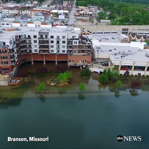 Drone video shows flooding in Branson, Missouri after heavy rains. The U.S. Army Corps of Engineers opened the spillway on Table Rock Lake to protect the Table Rock Dam. http://abcn.ws/1c0VIdW | ABC News
