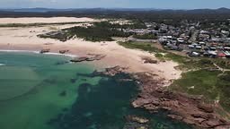 Aerial View Of Birubi Beach In Anna Bay, NSW, Australia - Drone Shot