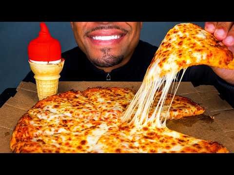 ASMR | LITTLE CAESARS CHEESE PIZZA MUKBANG | ICE CREAM CONE DIPPED | EATING SHOW MOUTH SOUNDS